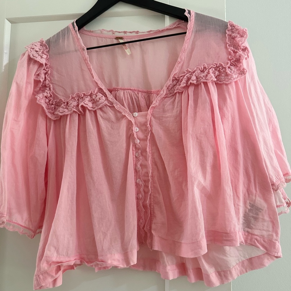 Free People Pink Ruffled Blouse